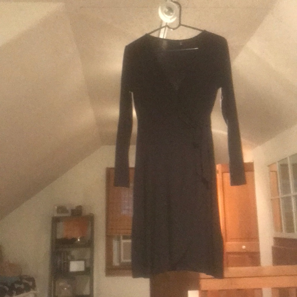 Black, fitted dress.